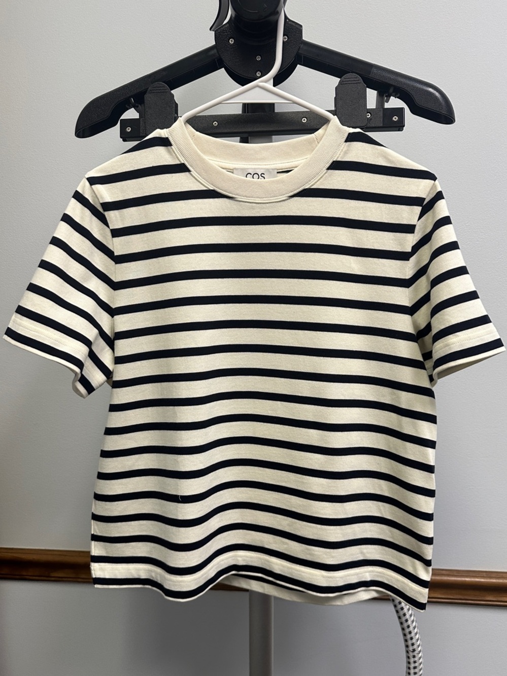 COS Black and Cream Striped Heavyweight Short Sleeve Tee